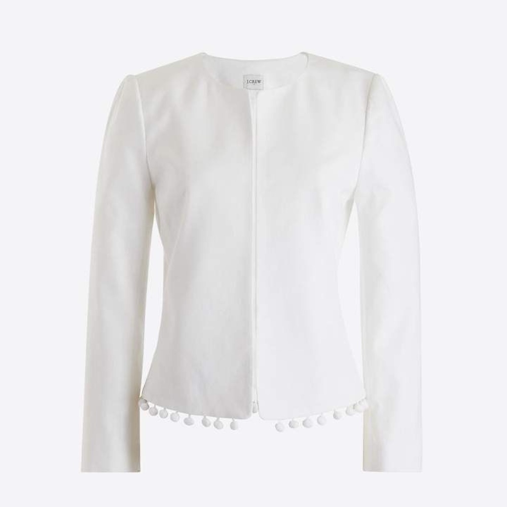 J Crew White Linen Cropped Pom-Pom Jacket - Picture 3 of 9